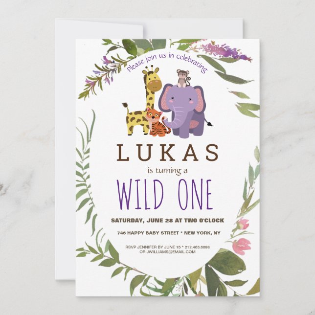 Boys Jungle Safari Animal 1st Birthday Party Inbjudningar (Framsida)