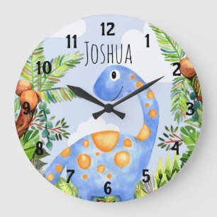 Boys Jungle Watercolor Dinosaur Namn Kids Nursery Stor Klocka