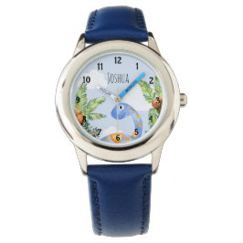 Boys Jungle Watercolor Dinosaur och Namn Kids Armbandsur