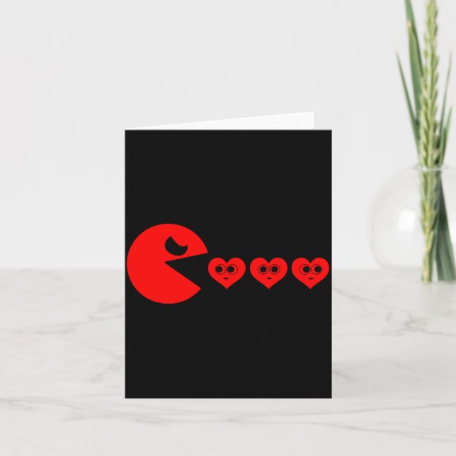 Boys Kids Valentines Day Hearts Eating Funny Gamer Kort (Framsida)