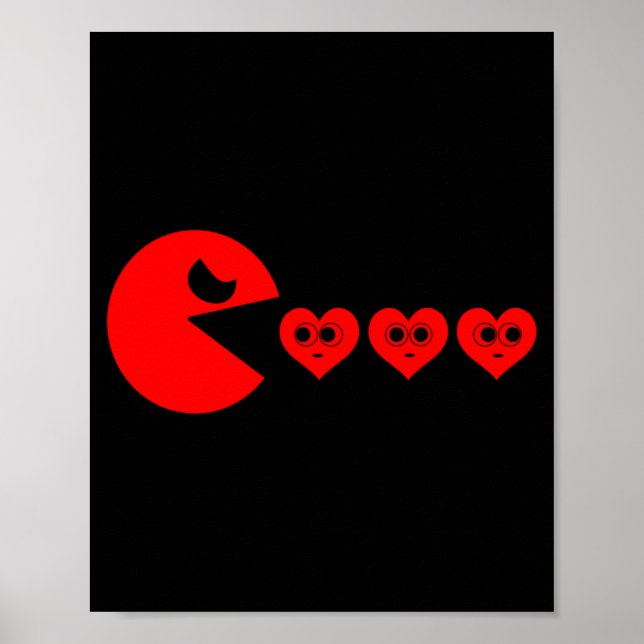 Boys Kids Valentines Day Hearts Eating Funny Gamer Poster (Framsidan)