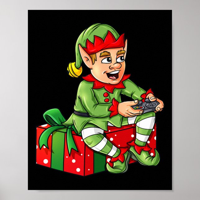 Boys Kids Xma med ELF Video Gamer Controller Poster (Framsidan)