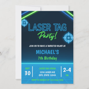 Boy's Laser Märkre Neon Glow Birthday Inbjudningar