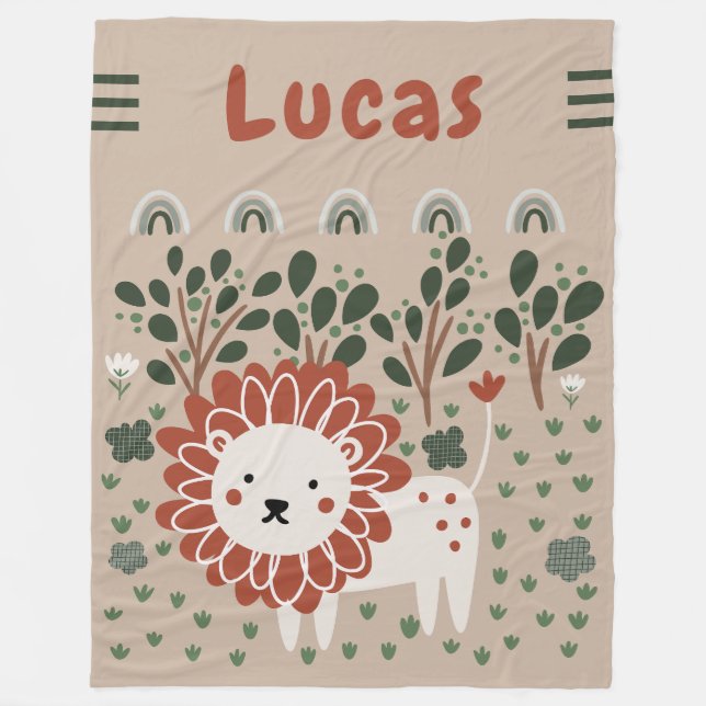 Boys Lejonare Safari Pastel Jungle Småbarn Fleecefilt (Framsidan)