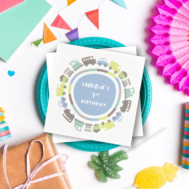 Boys Leksak Pastel Blue Transport Kid Födelsedagsf Pappersservett (Boys Toys Pastel Blue Cute Transport Kid's Birthday Party Paper Napkins @ fatfatin_mini_me)