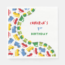 Boys Leksak Roligt Colorful Transport Födelsedags Pappersservett