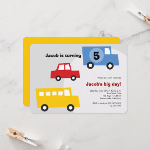 Boys Leksak Roligt Transport Kids 5:e Födelsedagsf Inbjudningar