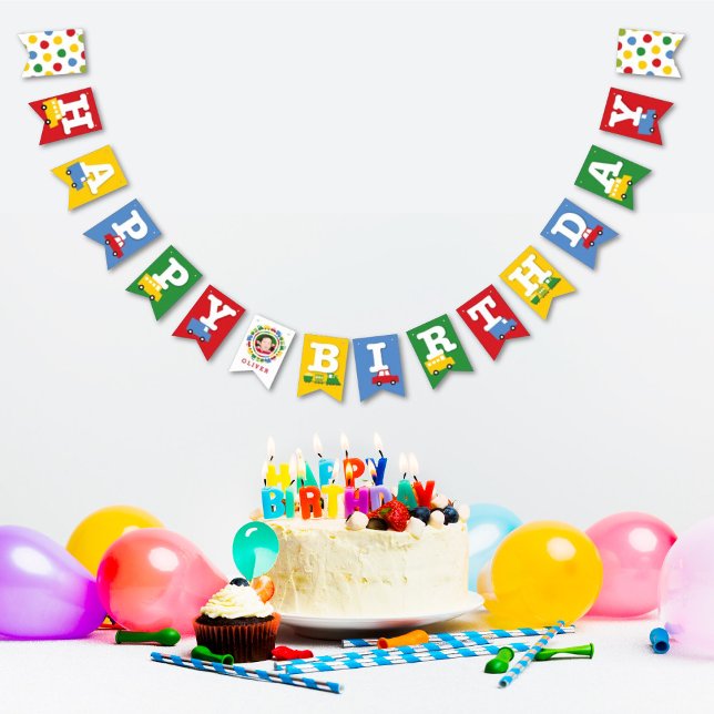 Boys Leksak Transport Photo & Grattis på födelseda Vimplar (Boy's Toys Transport Kid's Birthday Party Collection @ fat*fa*tin)