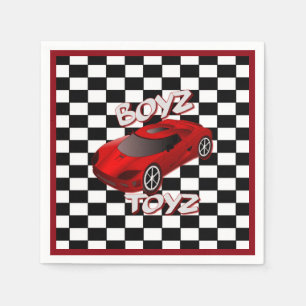 Boys Leksaker Red Sports Car Checkated Napkins Pappersservett