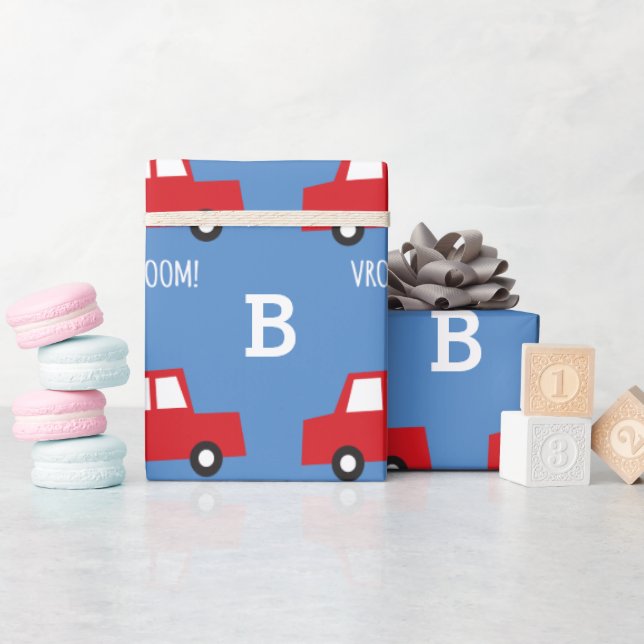Boys Leksaker Transport Cute Red Car Monogram Birt Presentpapper (Baby Shower)