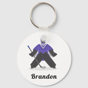 Boys Lila Ice Hockey Player & Namn Winter Sports Nyckelring