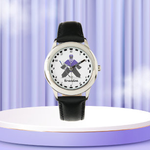 Boys Lila Ice Hockey Players Namn Winter Stripe Armbandsur