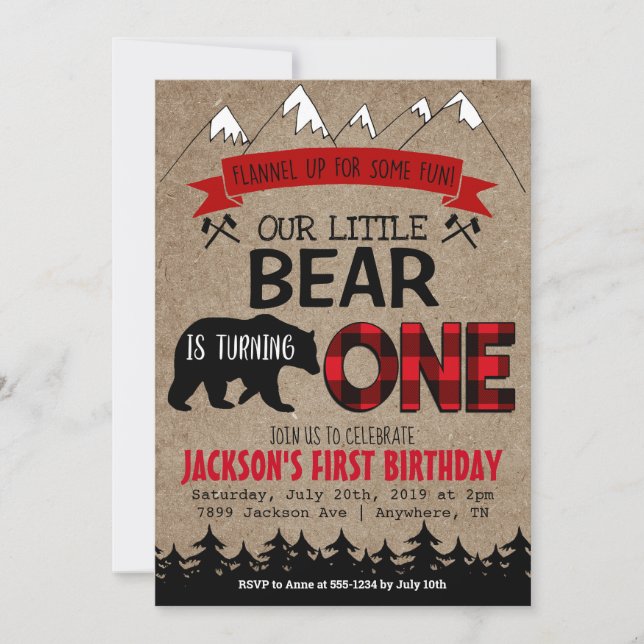 Boys Little Bear Birthday-inbjudan Inbjudningar (Framsida)