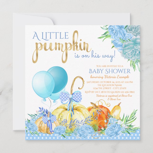 Boys Little Pumpkin Baby Shower-inbjudningar Inbjudningar (Framsida)