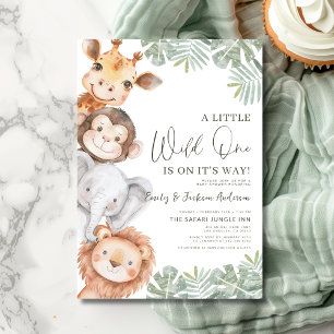 Boys Little Vild One Safari Animals Baby Shower Inbjudningar