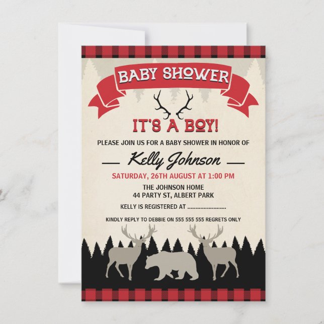 Boys Lumberjack Baby Shower-inbjudan Inbjudningar (Framsida)