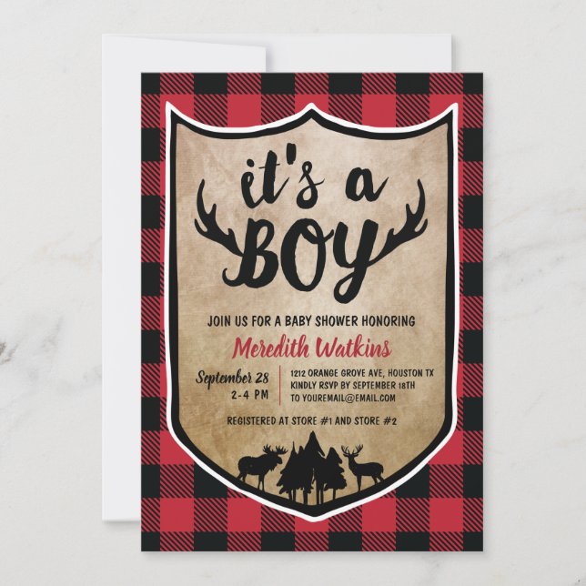 Boys Lumberjack Baby Shower Inbjudningar (Framsida)