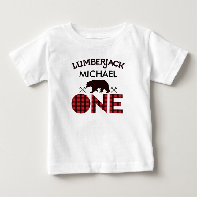 Boys Lumberjack Bear Arrows 1st Birthday T-shirt (Framsida)