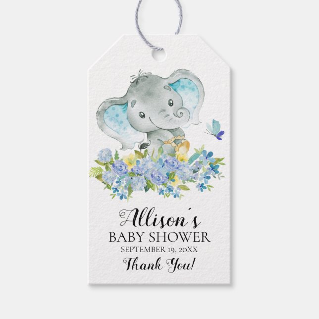 Boys Lycklig Elephant Baby Shower Favor Gift Märkr Presentetikett (Framsidan)
