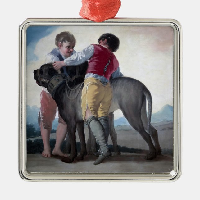 Boys med mastiff-Hund (av Francisco Goya) Julgransprydnad Metall (Framsidan)