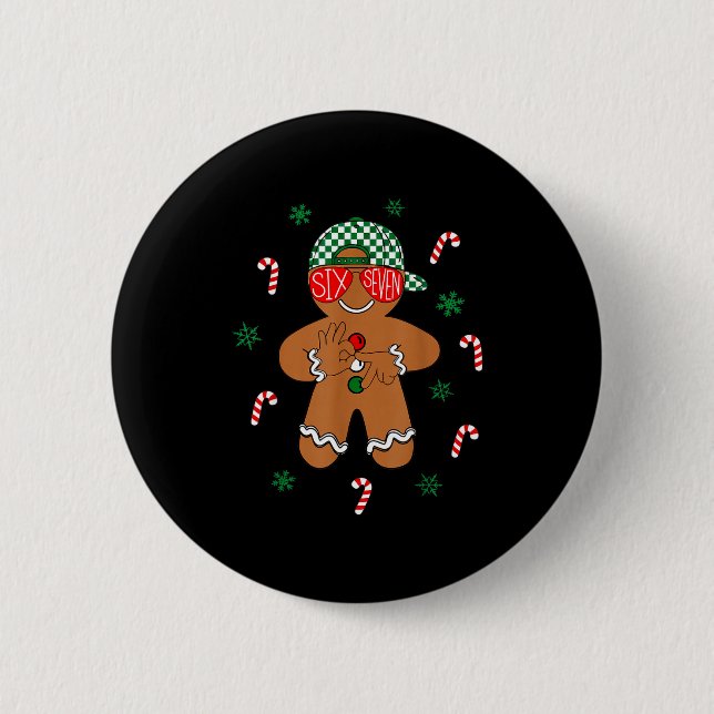 Boys Mens Christmas 6 7 Gingerbread Funny Meme Six Knapp (Framsida)