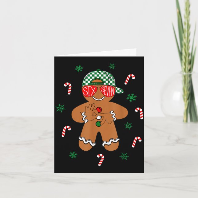 Boys Mens Christmas 6 7 Gingerbread Funny Meme Six Kort (Framsida)