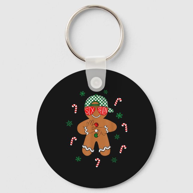 Boys Mens Christmas 6 7 Gingerbread Funny Meme Six Nyckelring (Framsida)