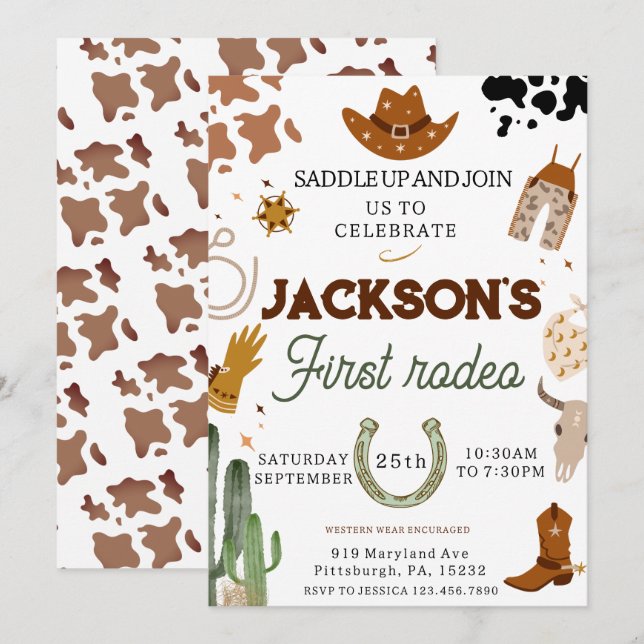 Boys Min första Rodeo Cowboys 1:a födelsedag Inbjudningar (Fram/baksida)