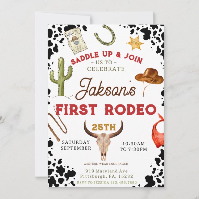 Boys Min första Rodeo Cowboys 1:a födelsedag Inbjudningar (Framsida)