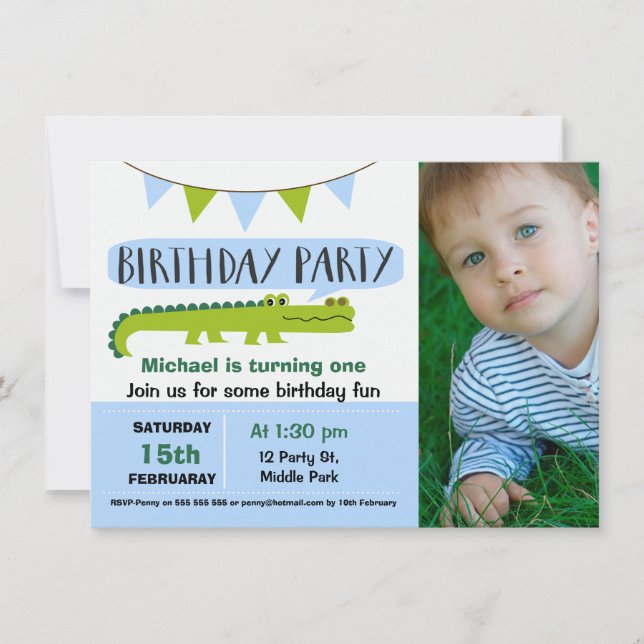 Boys Modern Alligator Birthday-inbjudan Inbjudningar (Framsida)