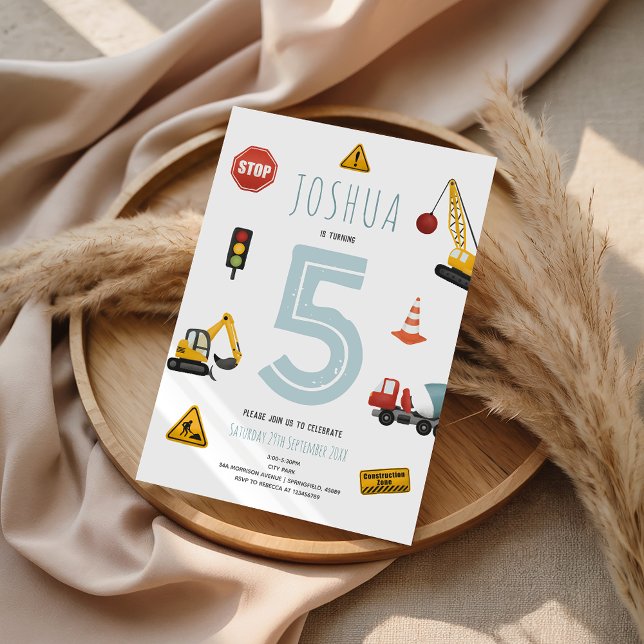 Boys Modern Blue Construction Barns födelsedag Inbjudningar (Skapare uppladdad)