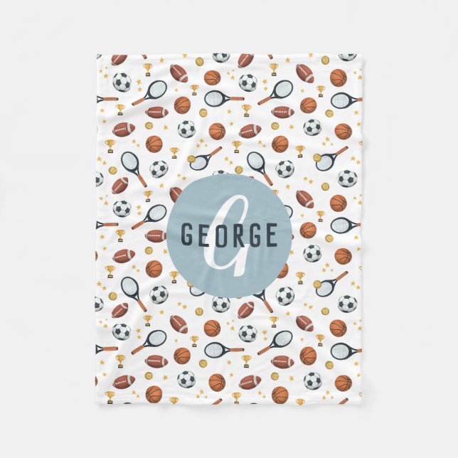 Boys Modern Blue Football Sports Kids Fleecefilt (Framsidan)