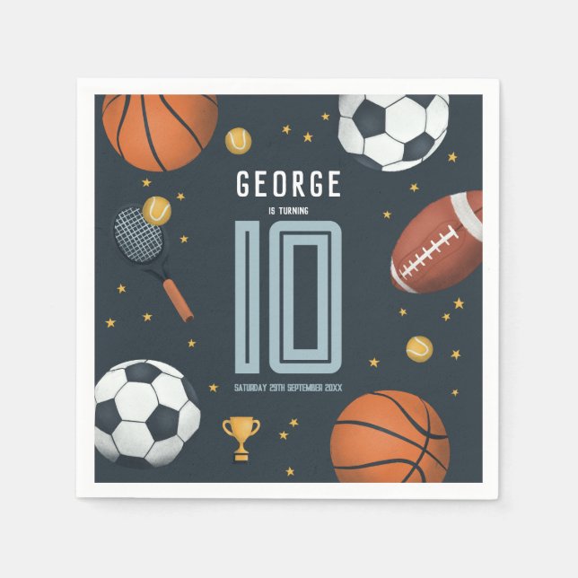 Boys Modern Blue Sports Barns födelsedag Pappersservett (Framsidan)