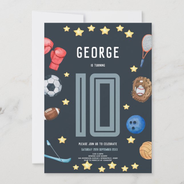 Boys Modern Blue Sports Kids Birthday Party Inbjudningar (Framsida)