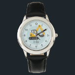Boys Modern Construction Digger Excavator Armbandsur<br><div class="desc">Den här söta och moderna barnklockan har en illustration av gulten (grävmaskin) och ett ställe för dig att lägga till dina pojkar namn. Perfekt för någon som drömmer om att vara byggbyggmästare! Med tydliga siffror är det här underbart för ett barn första gången.</div>