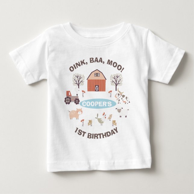 Boys Modern Farm Första födelsedag T Shirt (Framsida)