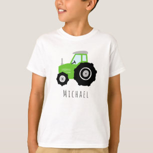 Boys Modern Grönt Farm Tractor och Namn T Shirt