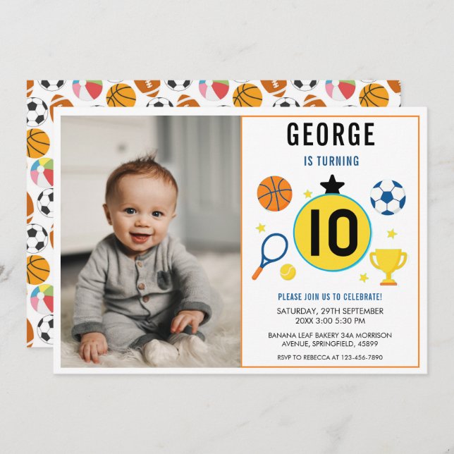 Boys Modern Sports Barns födelsedag | Bild på spel Inbjudningar (Fram/baksida)