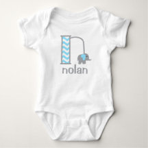 Boys Monogram Bodydräkt Pojke Elephant Initial n