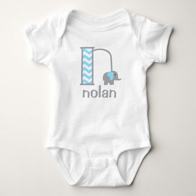 Boys Monogram Bodydräkt Pojke Elephant Initial n Tröja (Framsida)
