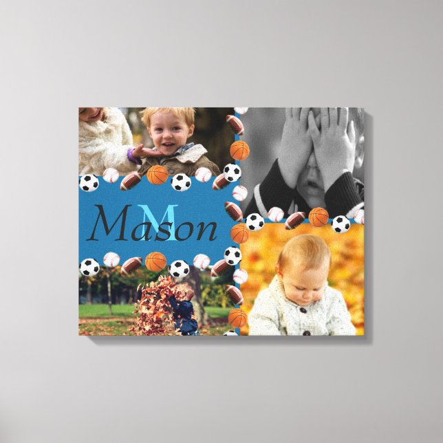Boys Monogram Photo Sports Collage Canvastryck (Framsida)