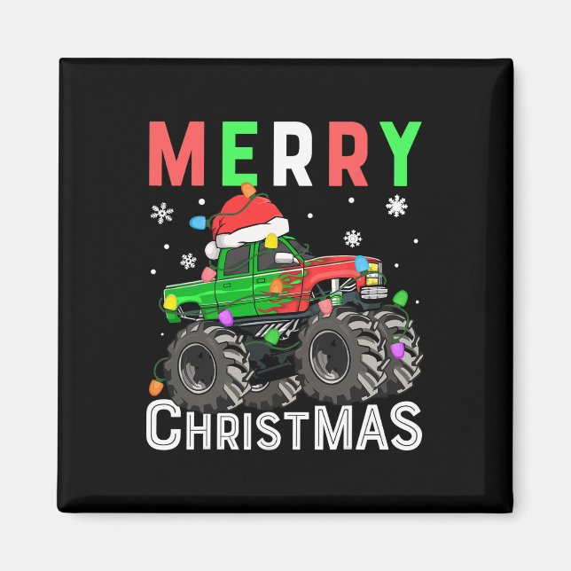 Boys Monster Lastbil God jul Santa Hat Kids Magnet (Framsidan)