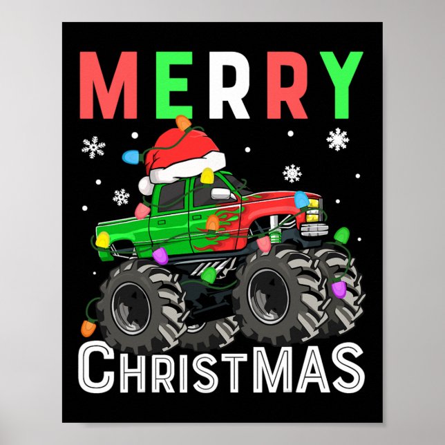 Boys Monster Lastbil God jul Santa Hat Kids Poster (Framsidan)
