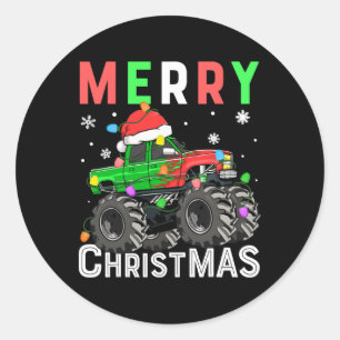 Boys Monster Lastbil God jul Santa Hat Kids Runt Klistermärke