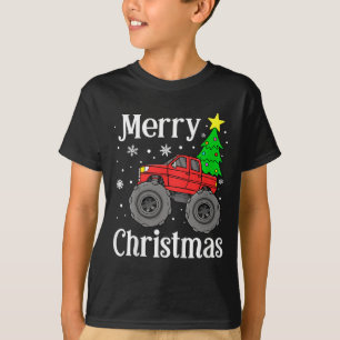 Boys Monster Lastbil God jul Träd Snöflingor T Shirt