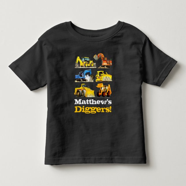 Boys Namn Giant Construction Diggers Excavators T-shirt (Framsida)