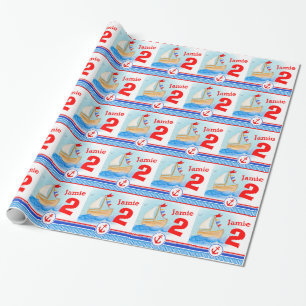 Boys namn målade segelbåt 2:a födelsedagsfigurs presentpapper