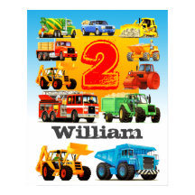 Boy's Namn och Age 2nd Birthday Construction Lastb