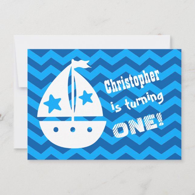 Boys Nautical 1st Birthday med Sailboat A01 Inbjudningar (Framsida)