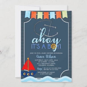 Boys Nautical Anchor Boat Baby Shower-inbjudan Inbjudningar